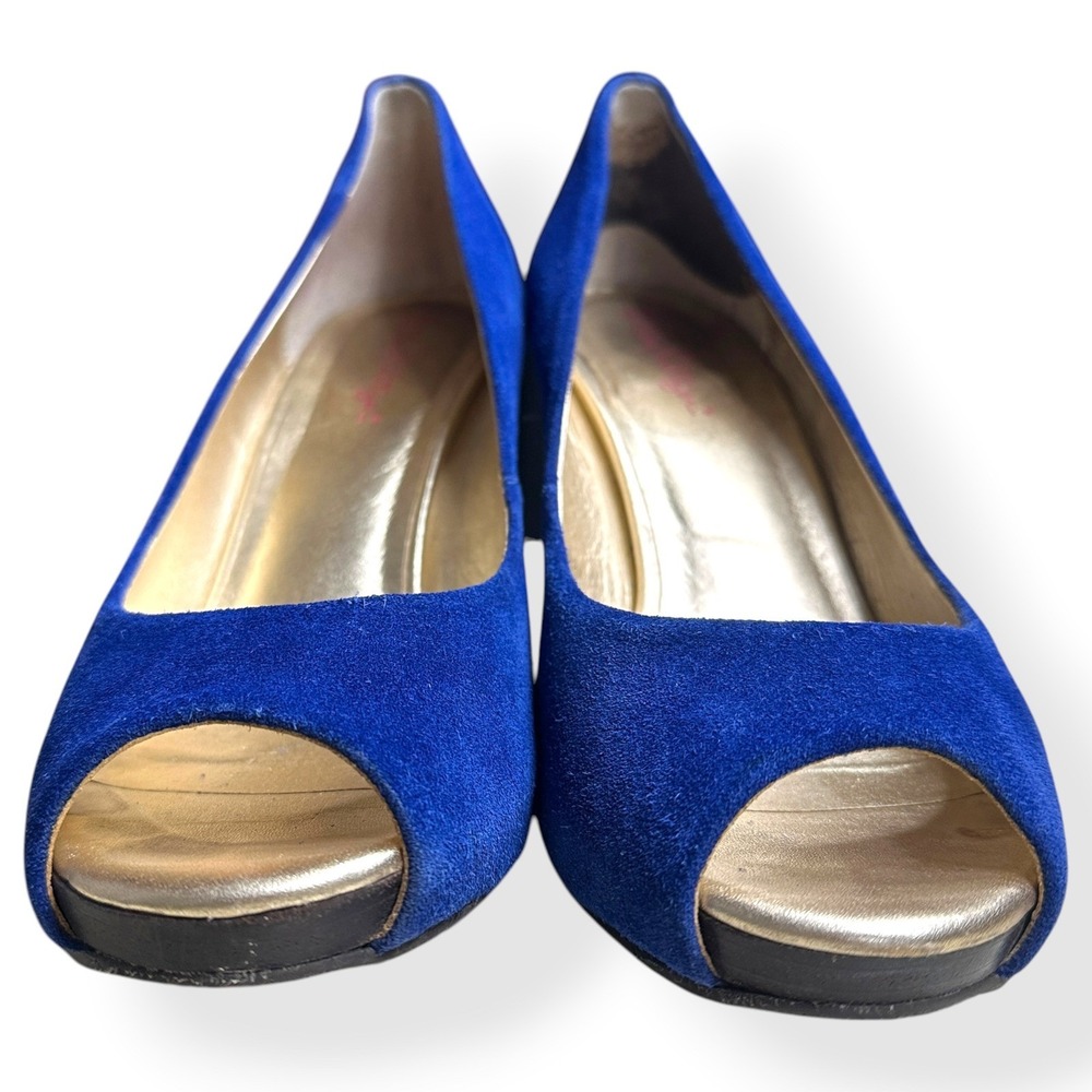 Lilly Pulitzer Womens Resort Wedge Chic Heels Blue 8.5M Peep Toe Suede Preppy - Picture 7 of 11